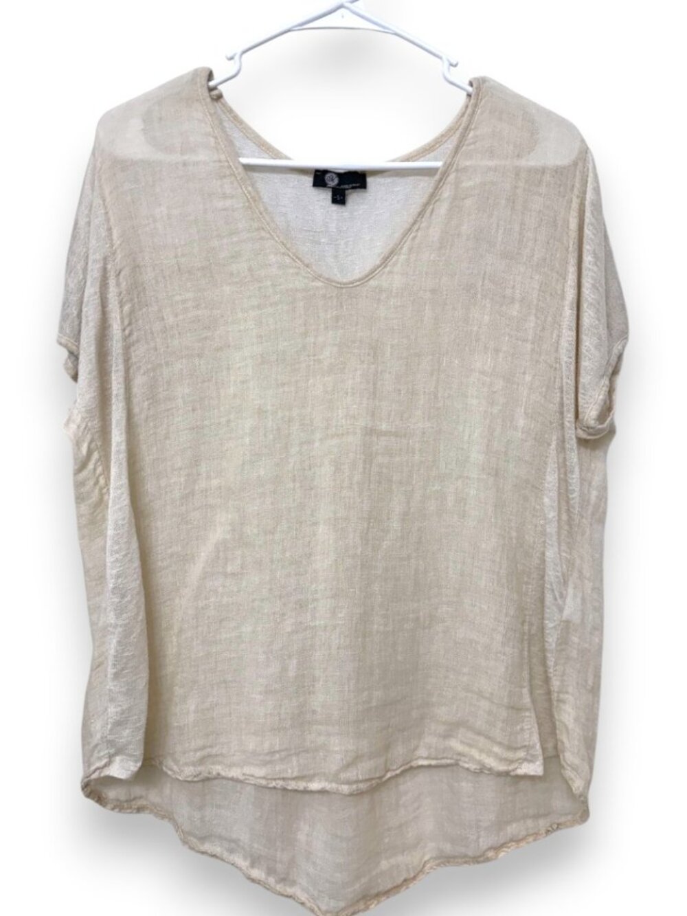 M Made in Italy 100% Linen V-Neck Oversized Top Oatmeal Lagenlook European Small